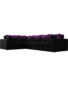Угловой диван Мэдисон Long 92 левый микровельвет черный фиолетовый черный Mebelico