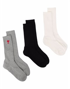 Комплект из трех пар носков с вышитым логотипом Ami paris