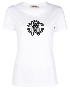 Белая футболка с логотипом Roberto cavalli