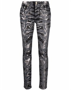 Прямые джинсы с тигровым принтом металлик Roberto cavalli