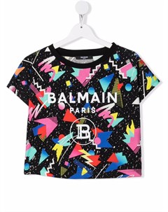 Укороченная футболка с графичным принтом Balmain kids