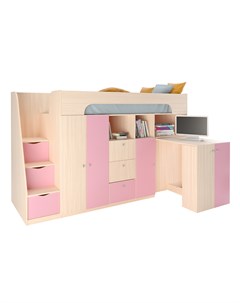 Кровать чердак астра 11 дуб молочный розовый розовый 236x84 2x143 см Рв-мебель