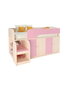 Кровать чердак астра 9 2 дуб молочный розовый розовый 163 2x99x90 см Рв-мебель