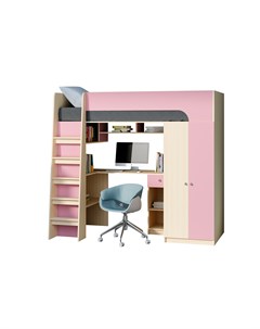 Кровать чердак астра 10 дуб молочный розовый розовый 194 2x84 2x143 см Рв-мебель