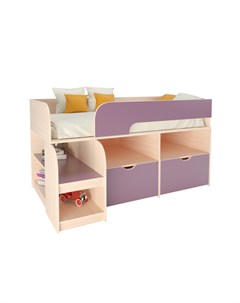 Кровать чердак астра 9 6 дуб молочный фиолетовый фиолетовый 163 2x99x90 см Рв-мебель