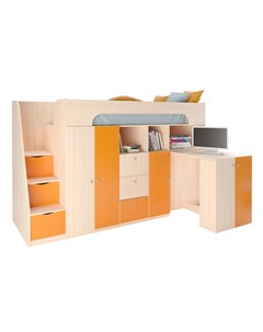Кровать чердак астра 11 дуб молочный оранжевый оранжевый 236x84 2x143 см Рв-мебель