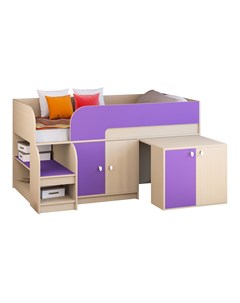 Кровать чердак астра 9 8 дуб молочный фиолетовый фиолетовый 163 2x99x90 см Рв-мебель