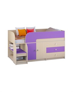 Кровать чердак астра 9 1 дуб молочный фиолетовый фиолетовый 163 2x99x90 см Рв-мебель