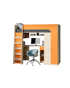 Кровать чердак астра 10 дуб молочный оранжевый оранжевый 194 2x84 2x143 см Рв-мебель