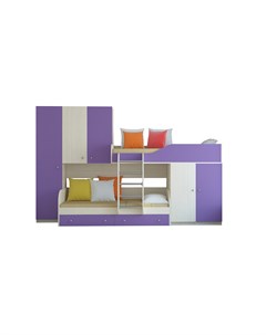 Кровать двухъярусная лео дуб молочный фиолетовый фиолетовый 329 2x85x221 6 см Рв-мебель