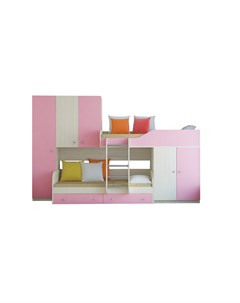 Кровать двухъярусная лео дуб молочный розовый розовый 329 2x85x221 6 см Рв-мебель