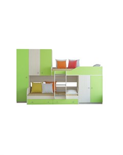 Кровать двухъярусная лео дуб молочный салатовый зеленый 329 2x85x221 6 см Рв-мебель