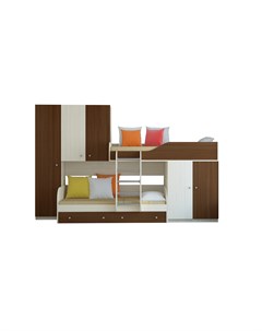 Кровать двухъярусная лео дуб молочный орех коричневый 329 2x85x221 6 см Рв-мебель