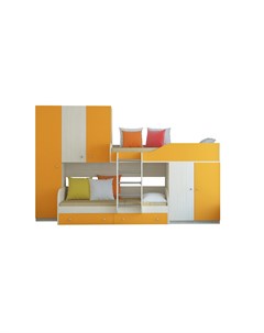 Кровать двухъярусная лео дуб молочный оранжевый оранжевый 329 2x85x221 6 см Рв-мебель