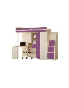 Кровать чердак м 85 лестница комод дуб молочный фиолетовый фиолетовый 244 7x125x185 5 см Рв-мебель