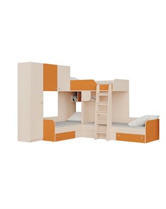 Кровать двухъярусная трио 1 дуб молочный оранжевый оранжевый 281 5x240x200 см Рв-мебель