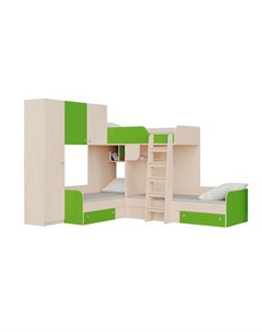 Кровать двухъярусная трио 1 дуб молочный салатовый зеленый 281 5x240x200 см Рв-мебель