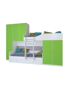Кровать двухъярусная лео дуб белый салатовый зеленый 329 2x85x221 6 см Рв-мебель