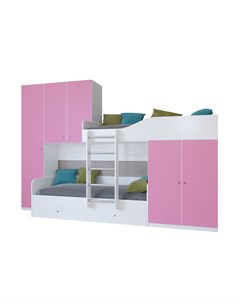 Кровать двухъярусная лео дуб белый розовый розовый 329 2x85x221 6 см Рв-мебель