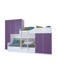 Кровать двухъярусная лео дуб белый фиолетовый фиолетовый 329 2x85x221 6 см Рв-мебель