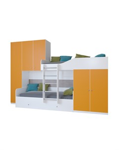 Кровать двухъярусная лео дуб белый оранжевый оранжевый 329 2x85x221 6 см Рв-мебель