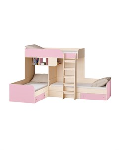 Кровать двухъярусная трио дуб молочный розовый розовый 281 5x194 2x169 см Рв-мебель