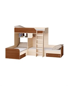 Кровать двухъярусная трио дуб молочный орех коричневый 281 5x194 2x169 см Рв-мебель