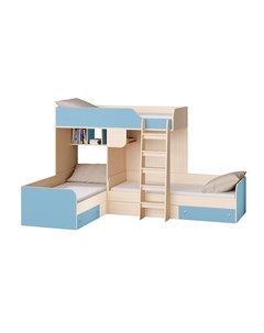Кровать двухъярусная трио дуб молочный голубой голубой 281 5x194 2x169 см Рв-мебель