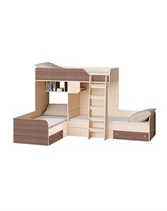 Кровать двухъярусная трио дуб молочный шамони коричневый 281 5x194 2x169 см Рв-мебель