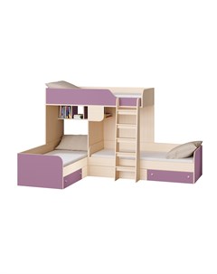 Кровать двухъярусная трио дуб молочный фиолетовый фиолетовый 281 5x194 2x169 см Рв-мебель