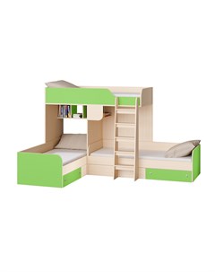 Кровать двухъярусная трио дуб молочный салатовый зеленый 281 5x194 2x169 см Рв-мебель