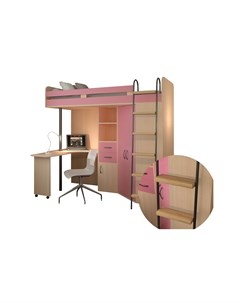 Кровать чердак м 85 дуб молочный розовый розовый 201 5x125x185 5 см Рв-мебель