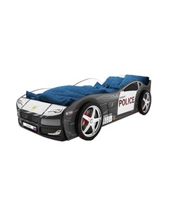 Кровать машина карлсон турбо полиция 2 с объемными колесами черный 85x48x178 см Magic cars