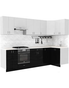 Готовая кухня Клео глосc 1 2x2 9 правая черный глянец белый глянец Сивирин-компани