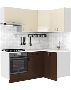 Готовая кухня Клео глосc 1 2x1 8 правая коричневый глянец ваниль глянец Сивирин-компани