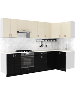 Готовая кухня Клео глосc 1 2x3 0 правая черный глянец ваниль глянец Сивирин-компани