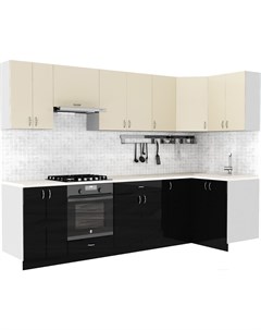Готовая кухня Клео глосc 1 2x2 9 правая черный глянец ваниль глянец Сивирин-компани