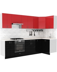 Готовая кухня Клео глосc 1 2x2 9 правая черный глянец красный глянец Сивирин-компани