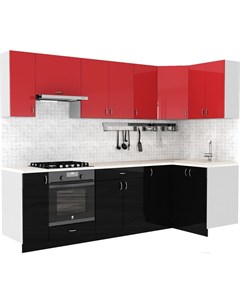 Готовая кухня Клео глосc 1 2x2 7 правая черный глянец красный глянец Сивирин-компани