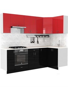 Готовая кухня Клео глосc 1 2x2 5 правая черный глянец красный глянец Сивирин-компани