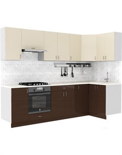 Готовая кухня Клео глосc 1 2x2 8 правая коричневый глянец ваниль глянец Сивирин-компани