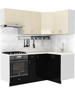 Готовая кухня Клео глоcс 1 2x1 9 правая черный глянец ваниль глянец Сивирин-компани
