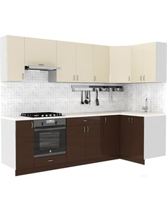 Готовая кухня Клео глосc 1 2x2 7 правая коричневый глянец ваниль глянец Сивирин-компани
