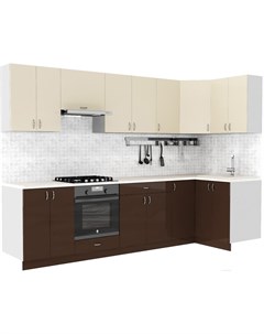 Готовая кухня Клео глосc 1 2x3 0 правая коричневый глянец ваниль глянец Сивирин-компани