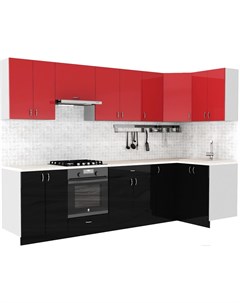 Готовая кухня Клео глосc 1 2x3 0 правая черный глянец красный глянец Сивирин-компани