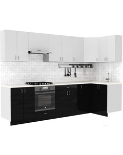 Готовая кухня Клео глосc 1 2x3 0 правая черный глянец белый глянец Сивирин-компани