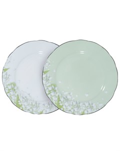 Тарелка десертная 19 см 2 шт фарфор F белая зеленая Ландыши May Lily Kuchenland
