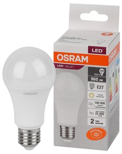 Лампа светодиодная А100 12Вт Е27 3000К 4058075578975 LED Value Osram