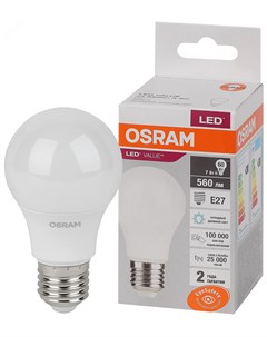 Лампа светодиодная А60 7Вт Е27 6500К 4058075578791 LED Value Osram