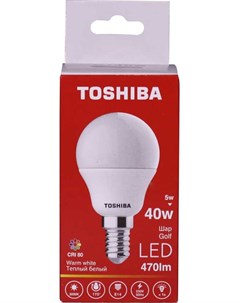 Лампа светодиодная G45 5Вт Е14 3000К тепл свет LED Toshiba